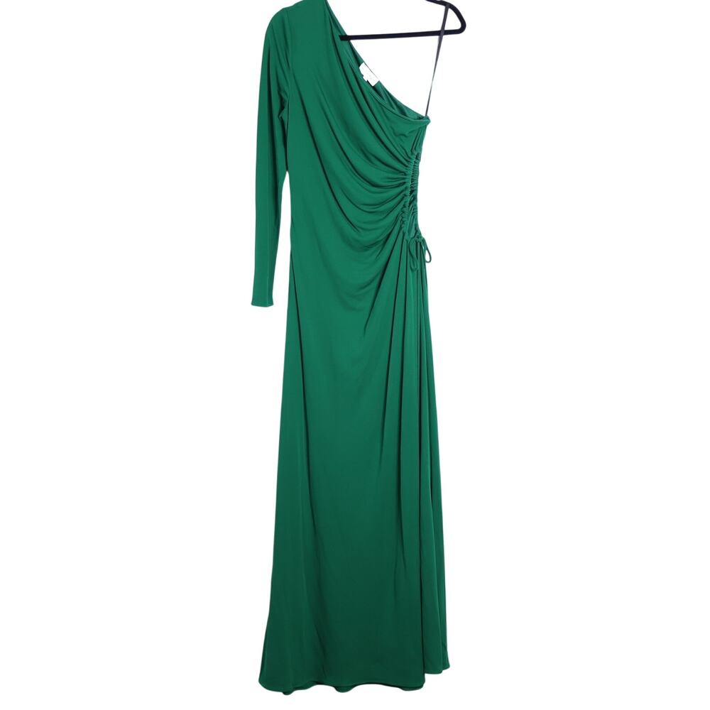 HALSTON Bay Matte Jersey Gown Jade One Shoulder Cut Out Side Women's 10 - Picture 2 of 16